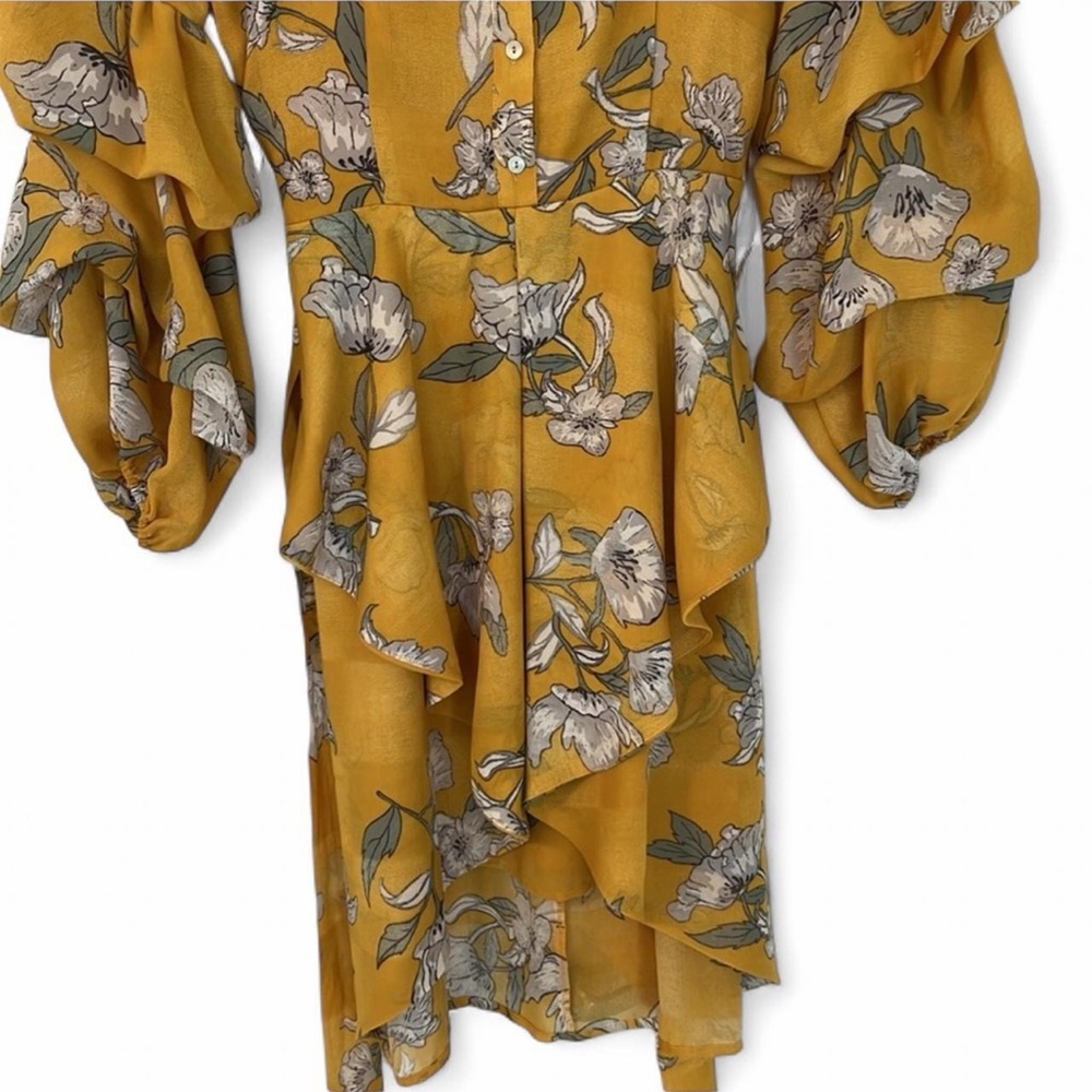 Chriselle x JOA Yellow Floral Puff Sleeve Mini Dress S - Picture 7 of 13